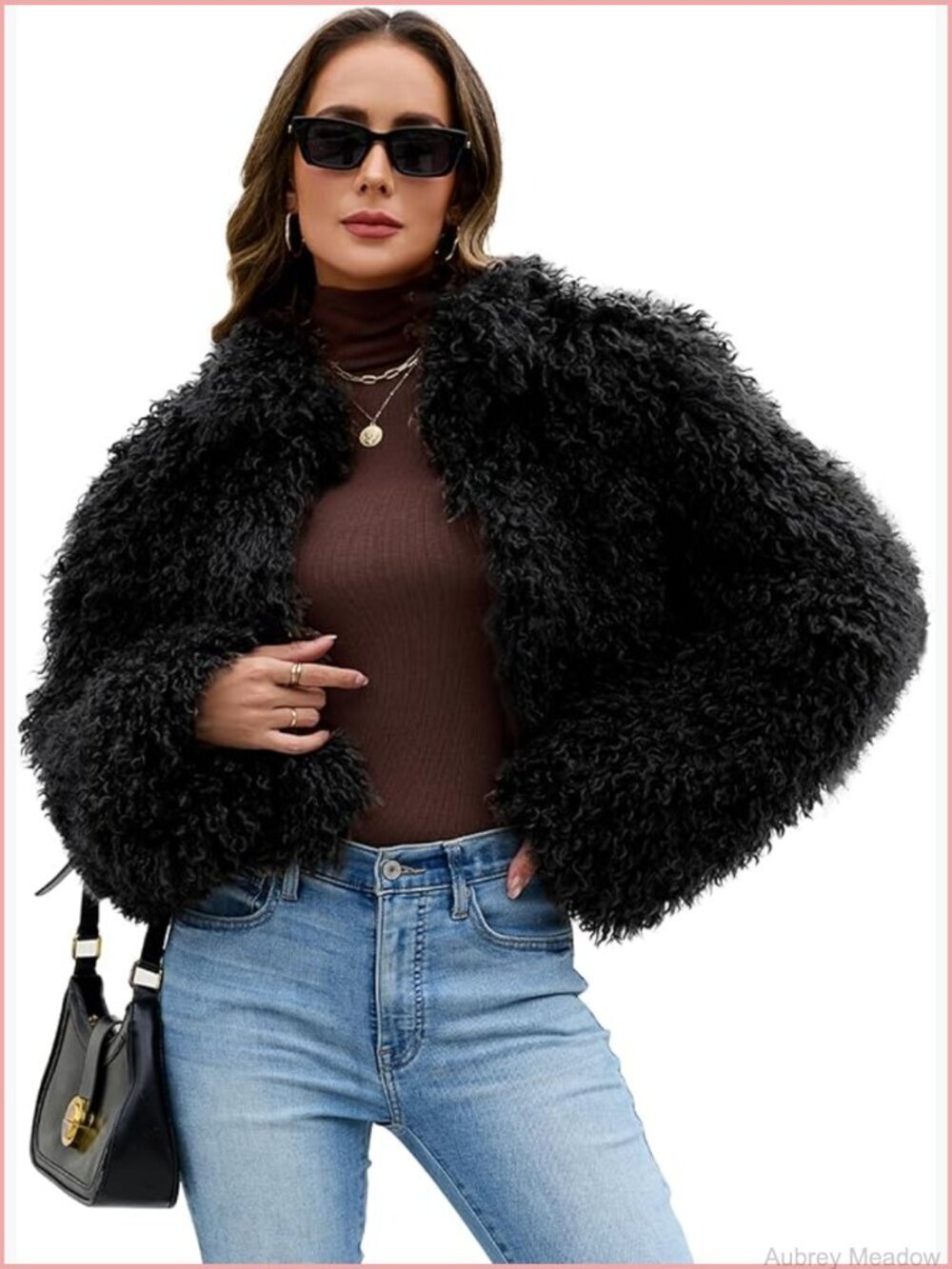 Faux Fur Cropped Coat Fuzzy Long Sleeve Winter Jacket Open Front Fluffy Warm